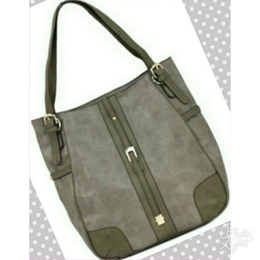 TWO TONE GREY TOTE TOP ZIP CLOSURE TOTE / EXTRA STRAP INCLUDED - Picture 2 of 6